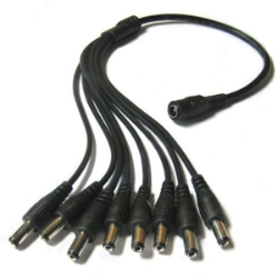 1 to 8 DC Power Splitter Cable, 2.1mm Plugs, 12VDC Female 2.1mm Jack, 8 Male 2.1mm, Plugs, CCTV Power, PTA2